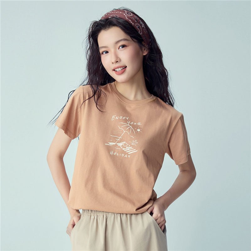 Giordano Women’s Cotton Holiday Graphic T-Shirt | Online Exclusive - first_variant_option_2 Premium Print Tee for Giordano