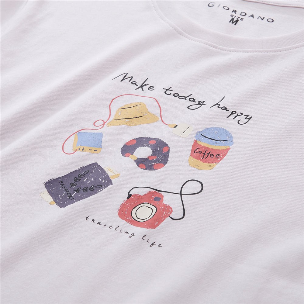 Giordano Women’s Cotton Holiday Graphic T-Shirt | Online Exclusive - first_variant_option_2 Premium Print Tee for Giordano