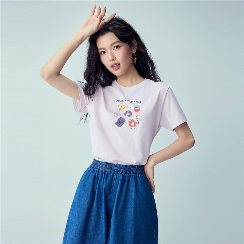 Giordano Women’s Cotton Holiday Graphic T-Shirt | Online Exclusive - first_variant_option_2 Premium Print Tee for Giordano
