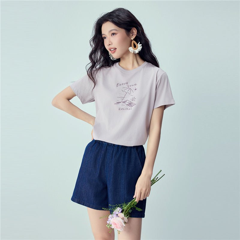 Giordano Women’s Cotton Holiday Graphic T-Shirt | Online Exclusive - first_variant_option_2 Premium Print Tee for Giordano