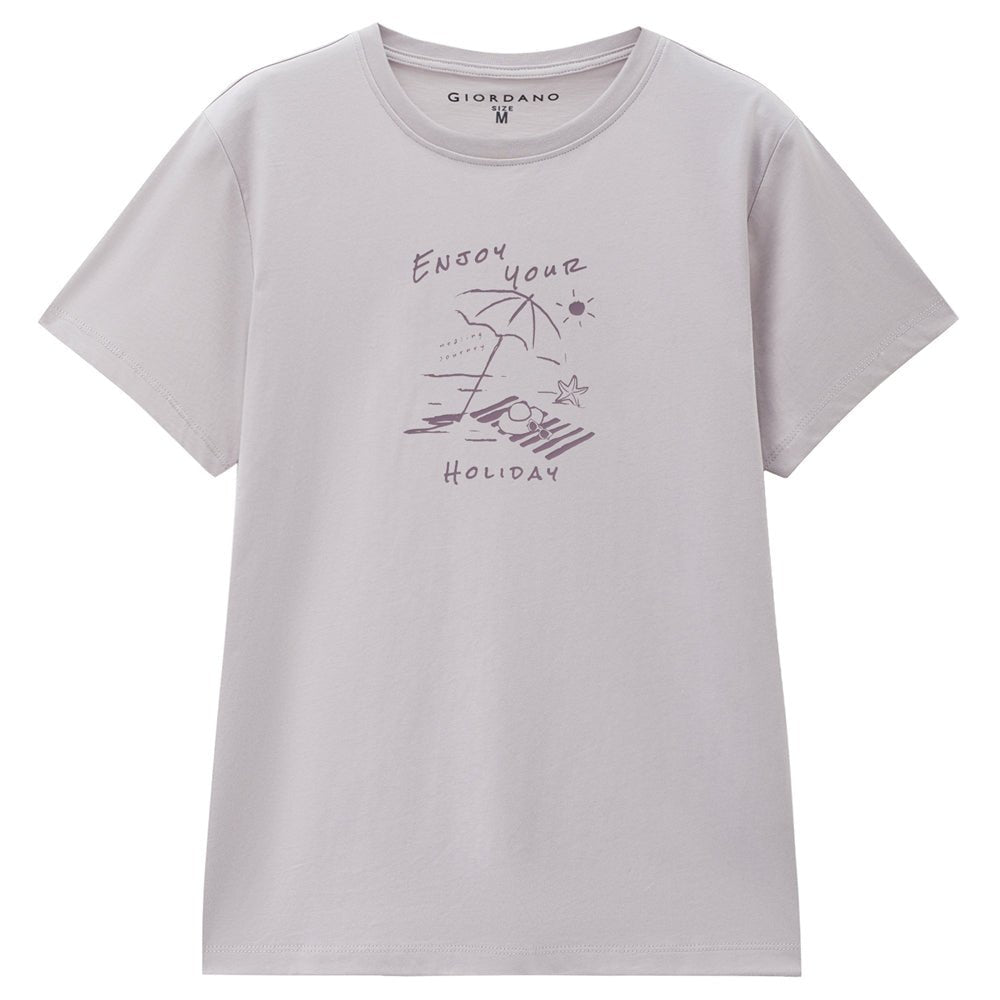 Giordano Women’s Cotton Holiday Graphic T-Shirt | Online Exclusive - first_variant_option_2 Premium Print Tee for Giordano