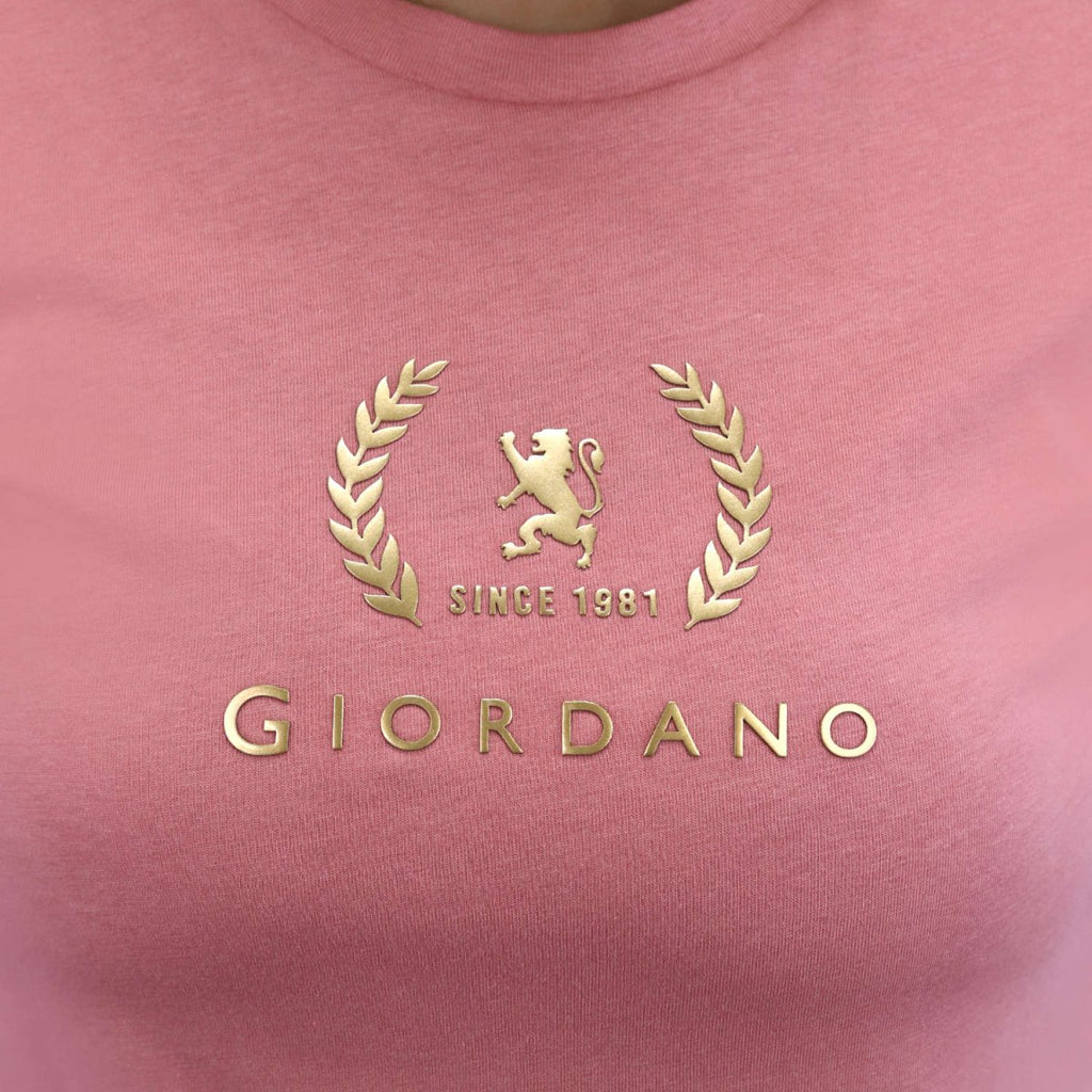 Giordano Women's Cotton Jersey Crew Neck Logo Print Tee - Premium Print Tee