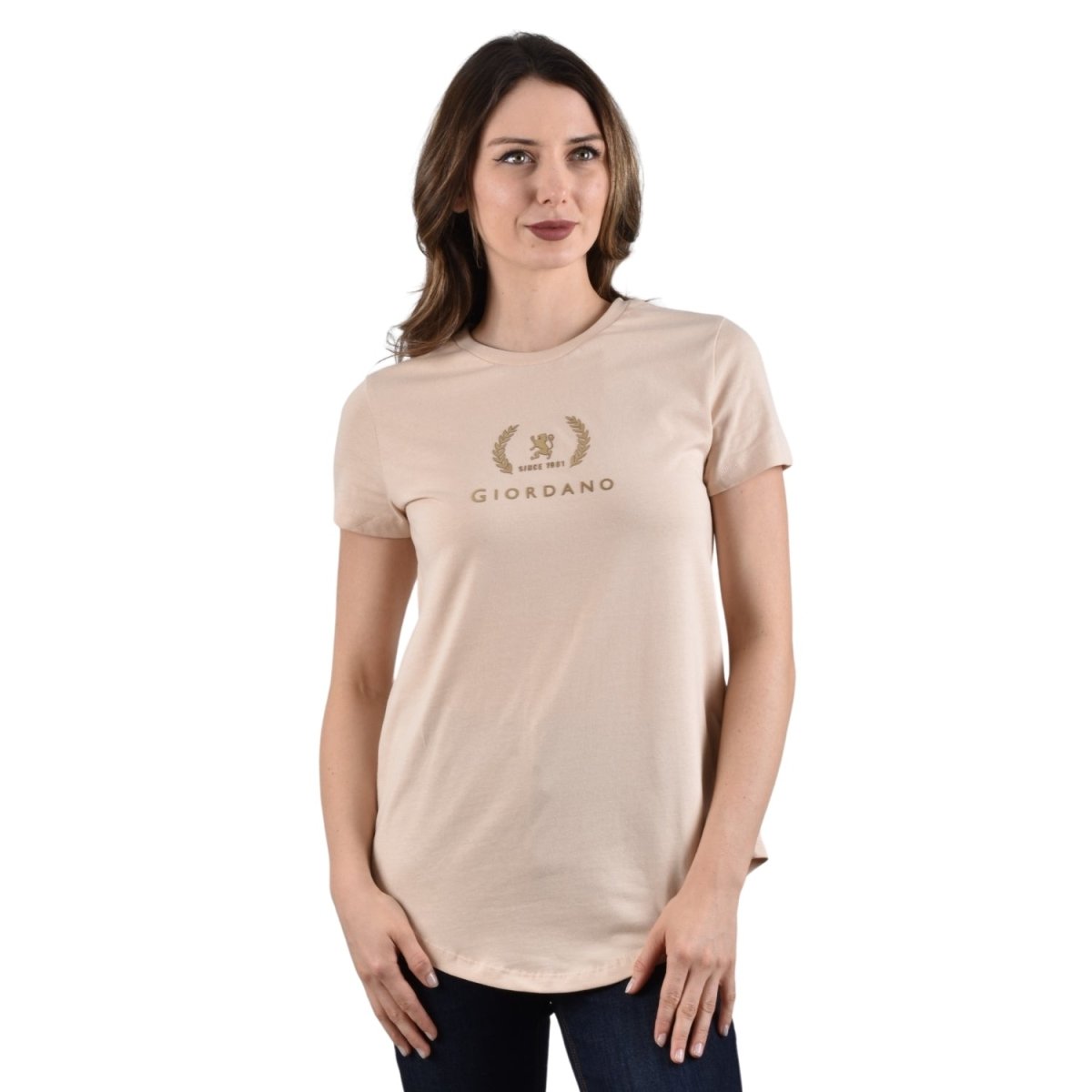 Giordano Women's Cotton Jersey Crew Neck Logo Print Tee - Premium Print Tee