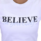 Giordano Women's Cotton Jersey Crew Neck Short Sleeve Message Print Tee - Premium Print Tee