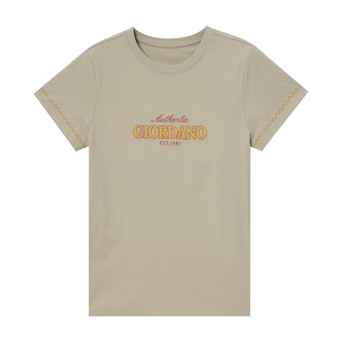 Giordano Women's Cotton Jersey Crewneck Short-Sleeve Comfort Fit Signature Print Tee - Premium Print Tee