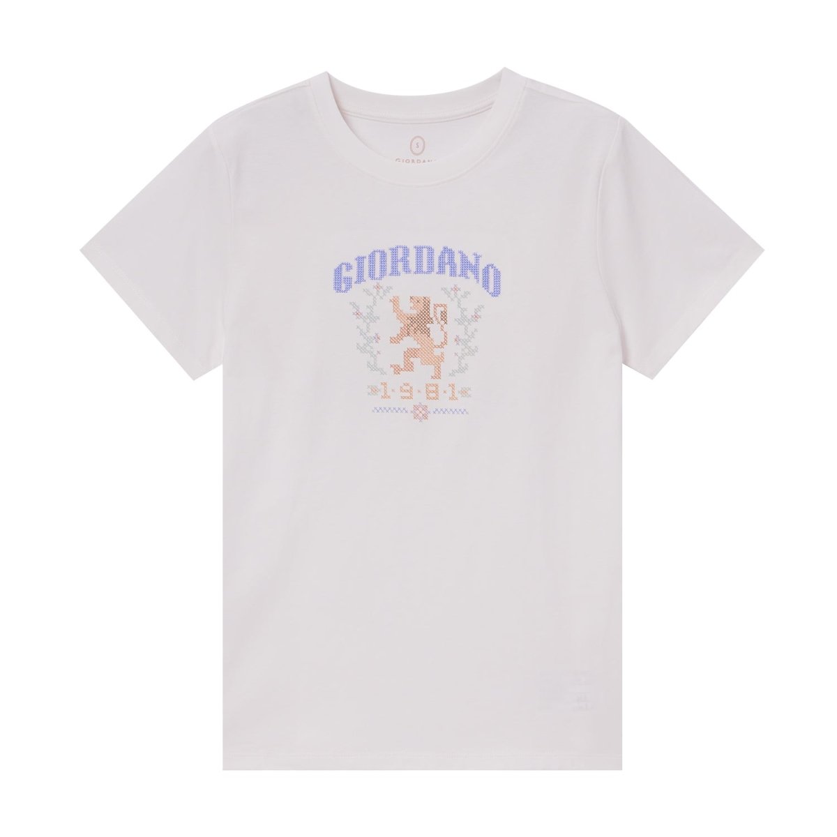 Giordano Women's Cotton Jersey Crewneck Short-Sleeve Comfort Fit Signature Print Tee - Premium Print Tee