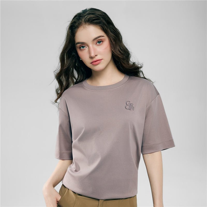 Giordano Women’s Embroidered Cotton Liquid Touch Tee - Premium Tee