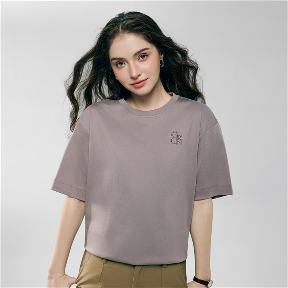Giordano Women’s Embroidered Cotton Liquid Touch Tee - Premium Tee