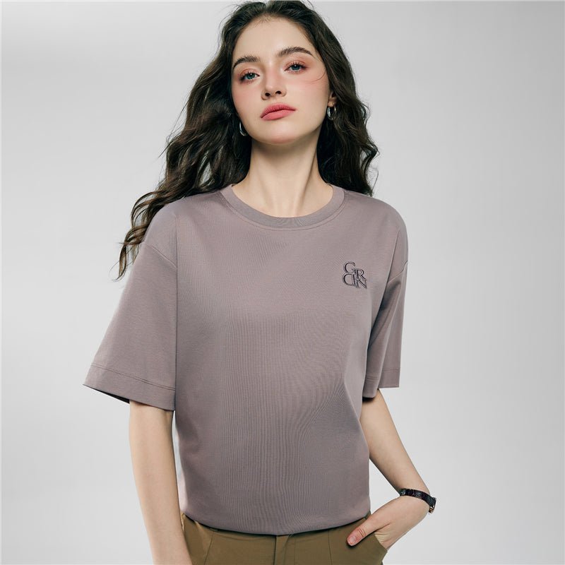 Giordano Women’s Embroidered Cotton Liquid Touch Tee - Premium Tee