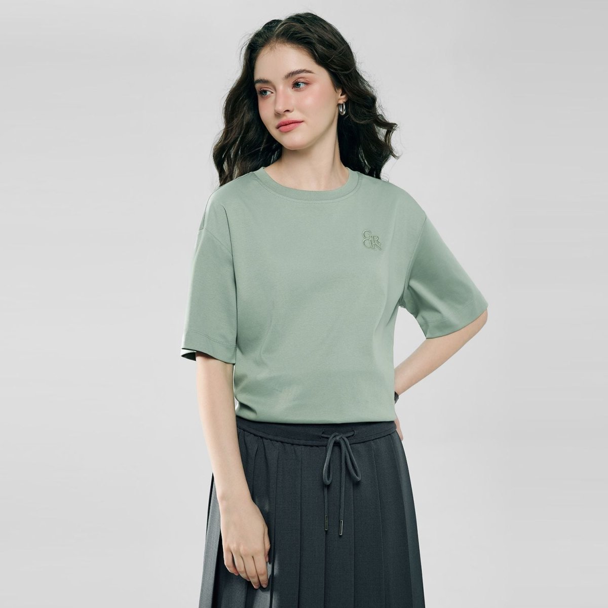 Giordano Women’s Embroidered Cotton Liquid Touch Tee - first_variant_option_2 Premium Tee for Giordano