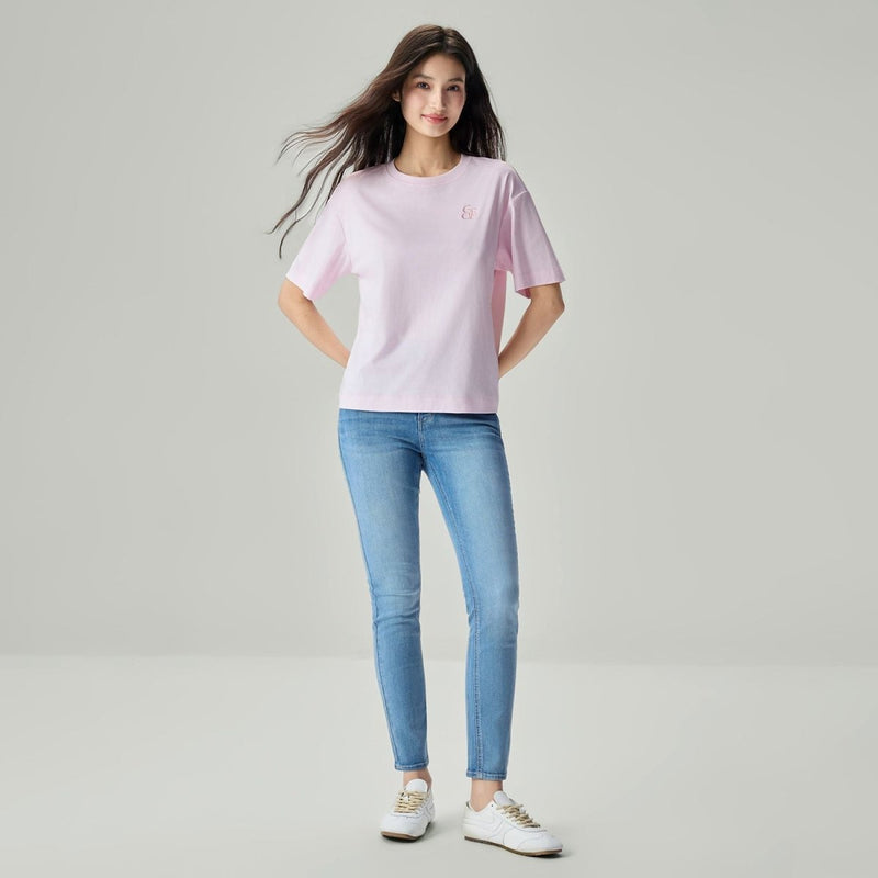Giordano Women’s Embroidered Cotton Liquid Touch Tee - Premium Tee