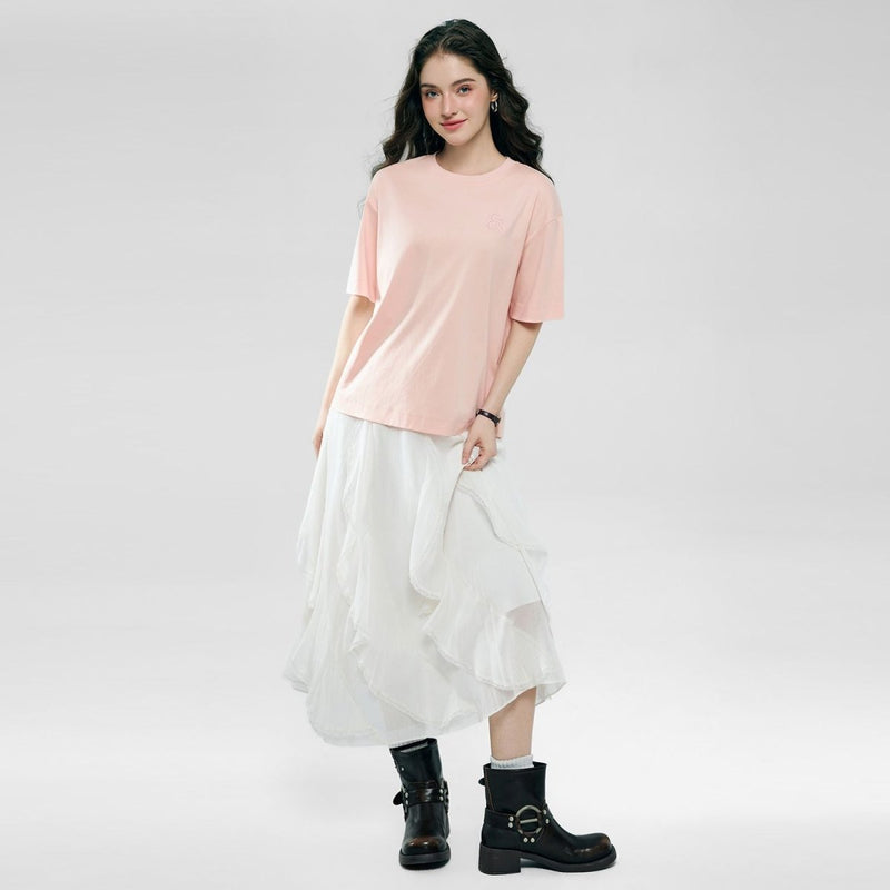 Giordano Women’s Embroidered Cotton Liquid Touch Tee - Premium Tee