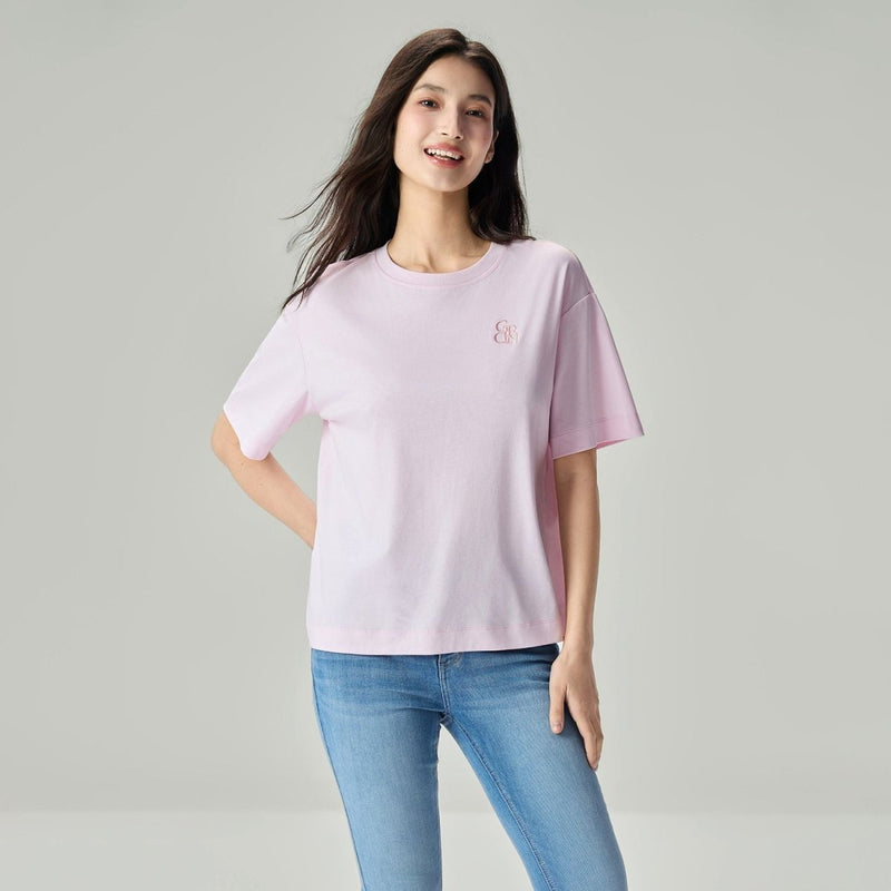 Giordano Women’s Embroidered Cotton Liquid Touch Tee - Premium Tee