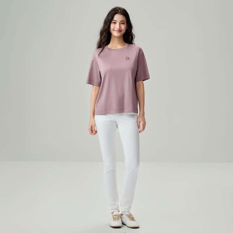 Giordano Women’s Embroidered Cotton Liquid Touch Tee - Premium Tee