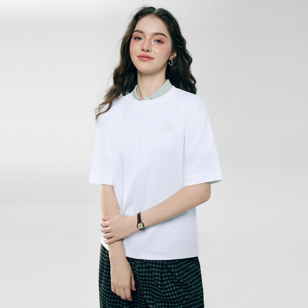 Giordano Women's Embroidered Cotton Liquid Touch Tee - Premium Tee