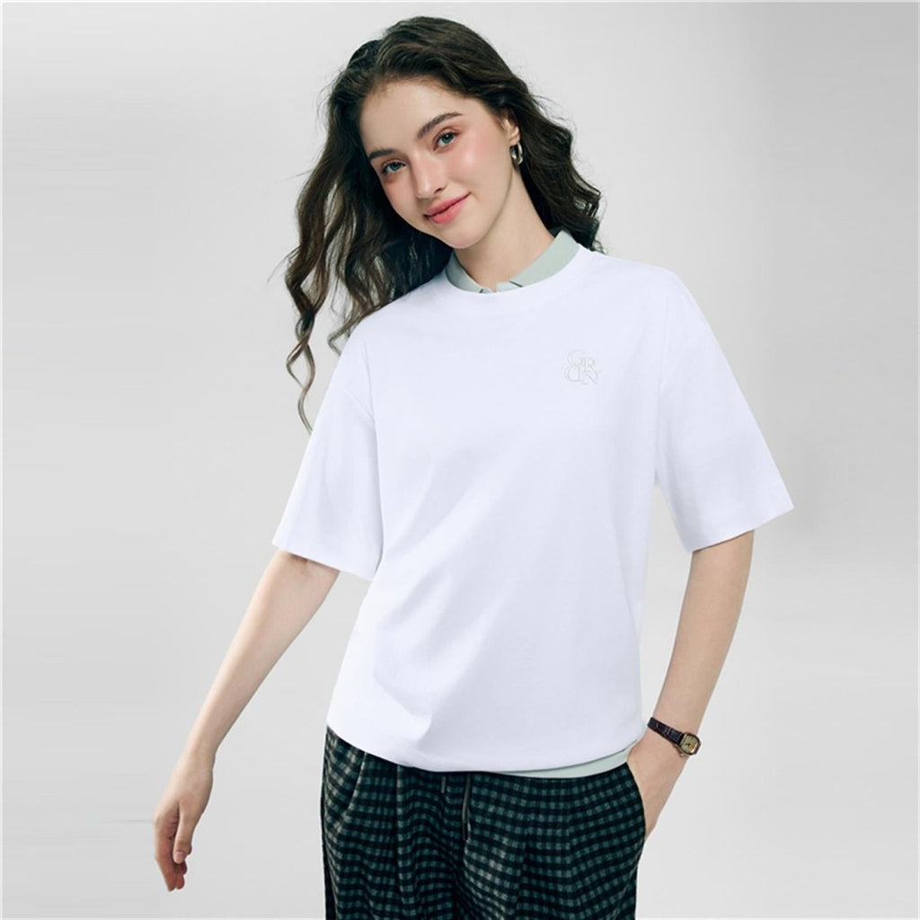 Giordano Women's Embroidered Cotton Liquid Touch Tee - Premium Tee