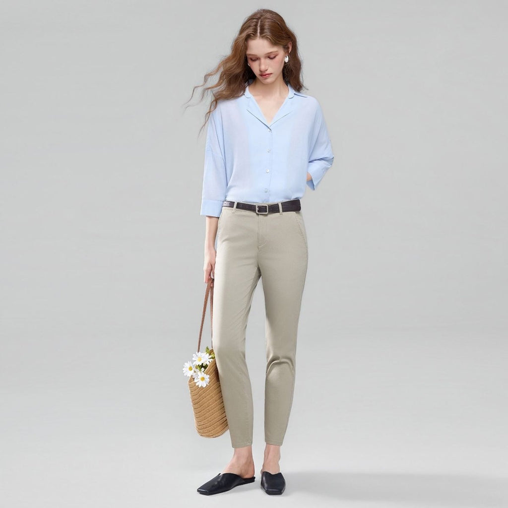 Giordano Women’s High - Waist Twill Regular Tapered Fit Pant - first_variant_option_2 Premium Pants for Giordano