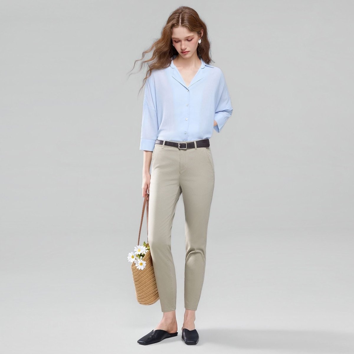 Giordano Women’s High - Waist Twill Regular Tapered Fit Pant - first_variant_option_2 Premium Pants for Giordano