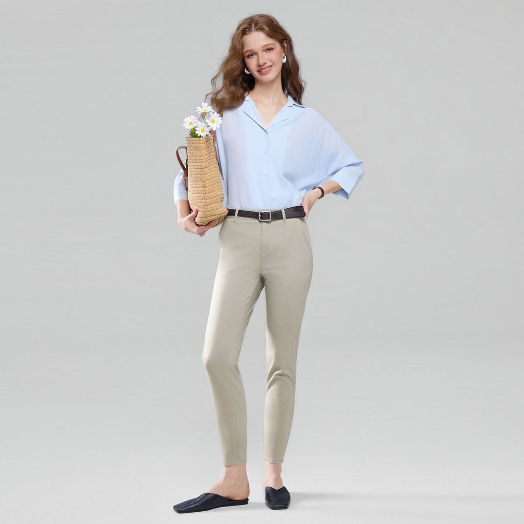 Giordano Women’s High - Waist Twill Regular Tapered Fit Pant - first_variant_option_2 Premium Pants for Giordano