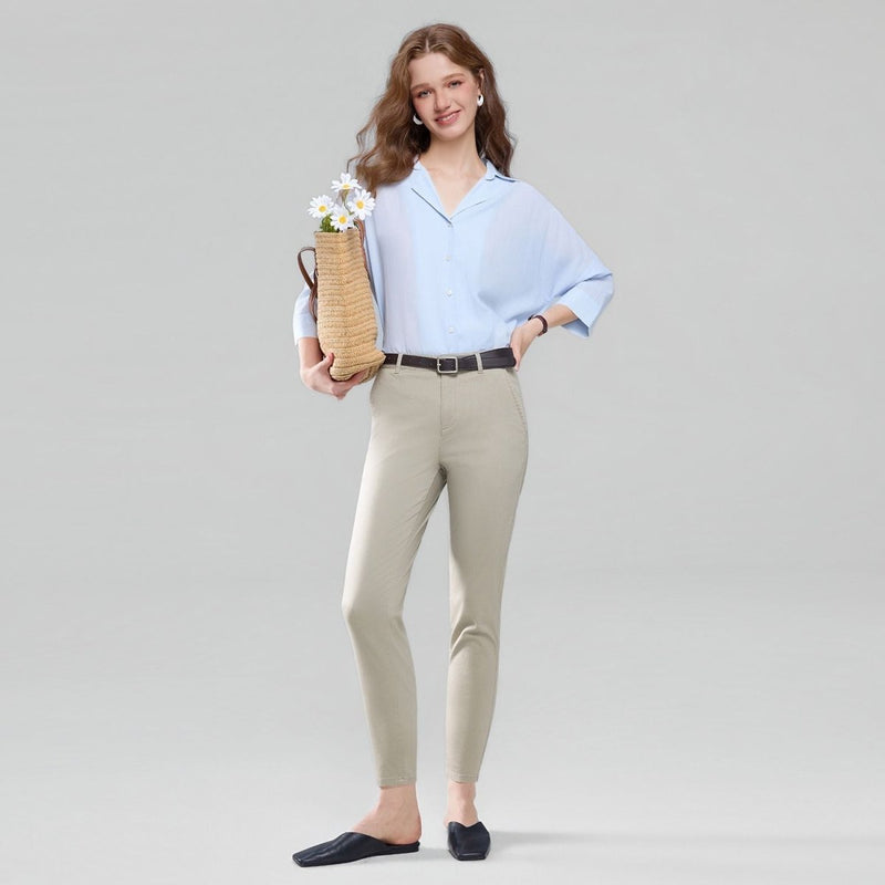 Giordano Women’s High - Waist Twill Regular Tapered Fit Pant - first_variant_option_2 Premium Pants for Giordano