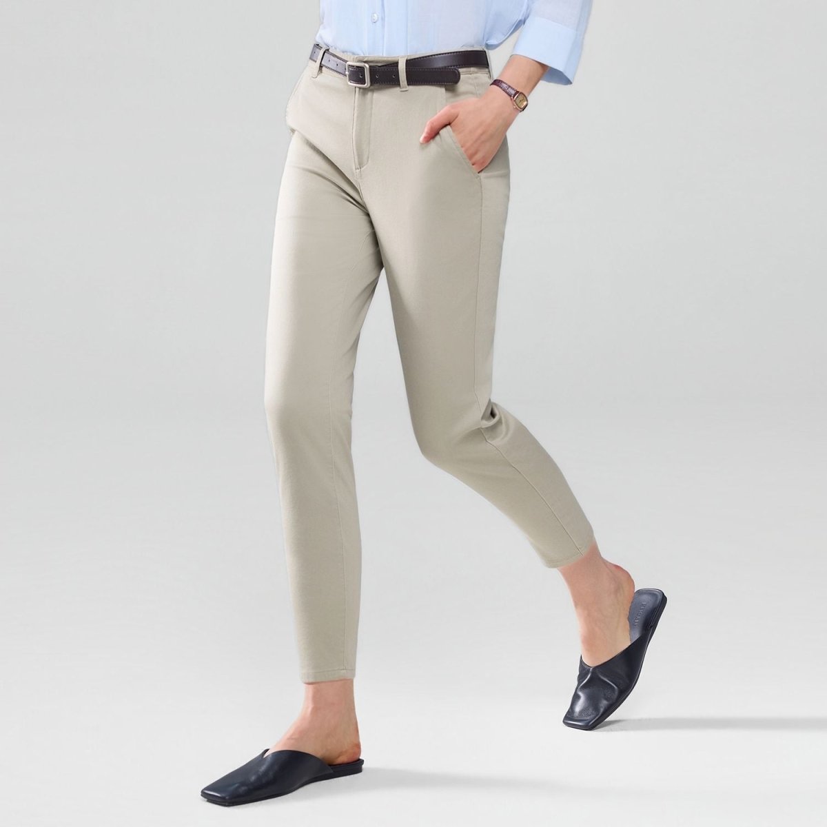 Giordano Women’s High - Waist Twill Regular Tapered Fit Pant - first_variant_option_2 Premium Pants for Giordano