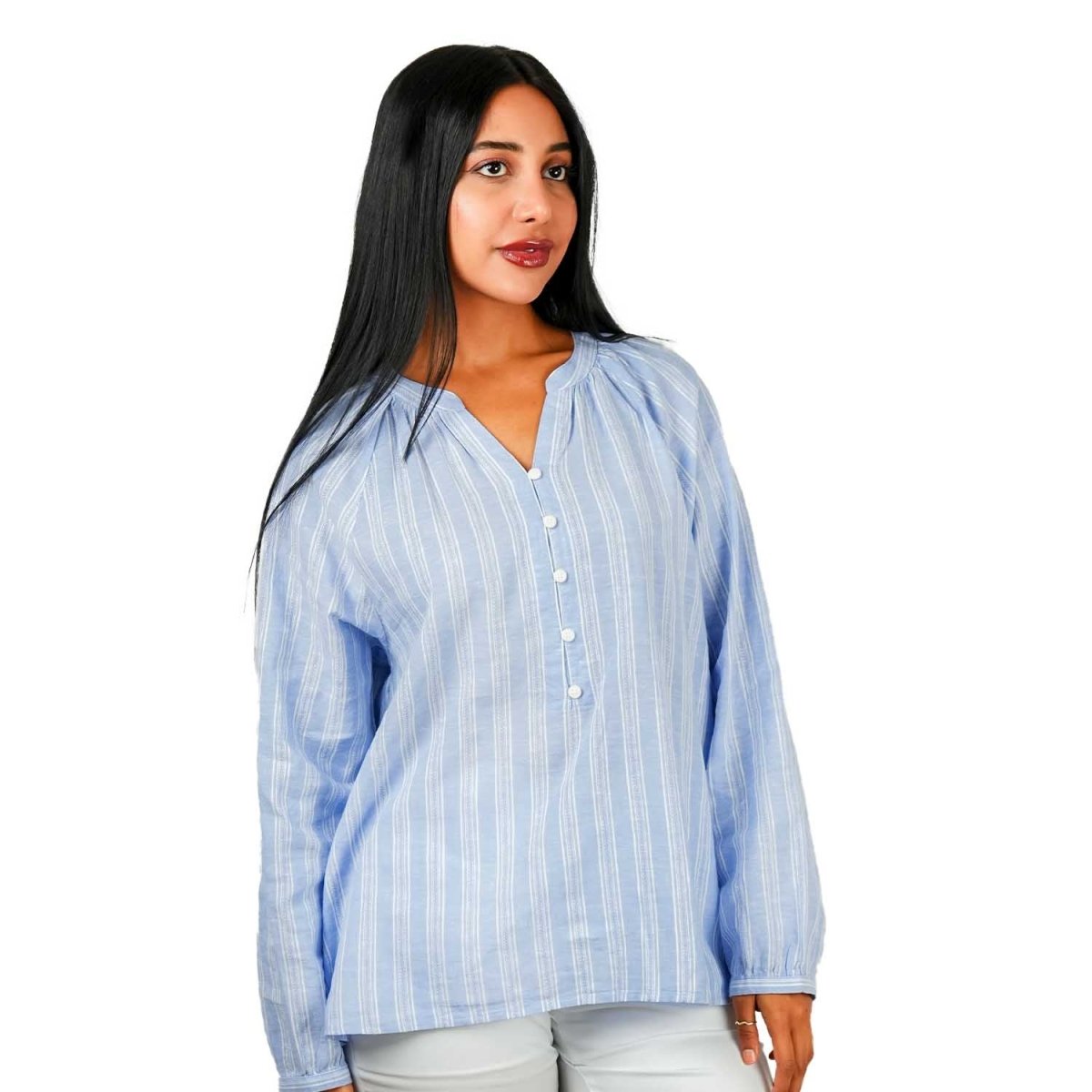 Giordano Women's Linen Cotton Dobby V-Neck Shirt - Comfort Fit - Premium Shirts