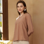 Giordano Women's Linen Cotton Poplin Mock Neck Boyfriend Fit Shirt - Premium Shirts