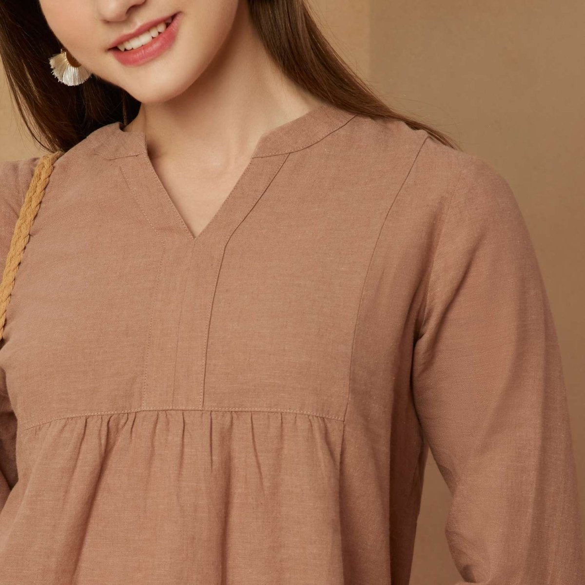 Giordano Women's Linen Cotton Poplin Mock Neck Boyfriend Fit Shirt - Premium Shirts