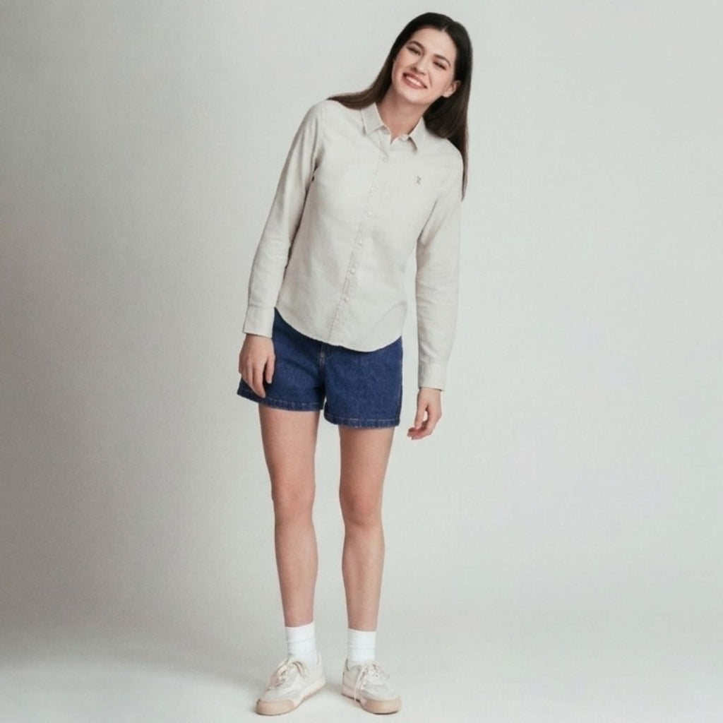 Giordano Women’s Slim Oxford Shirt with Embroidery - Premium Shirts
