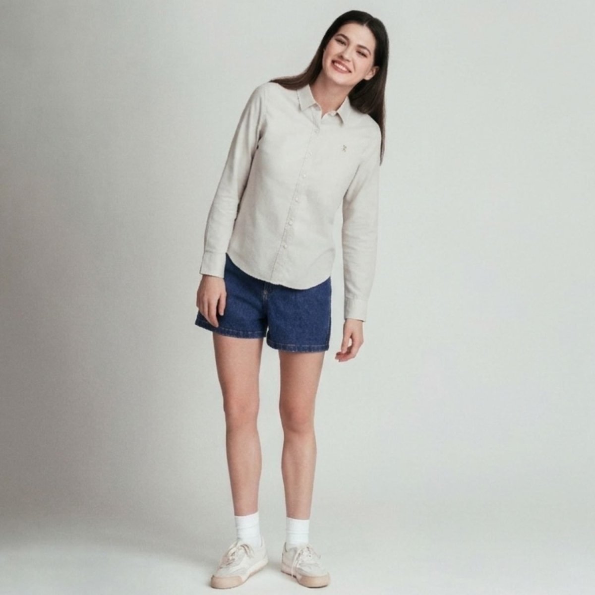 Giordano Women’s Slim Oxford Shirt with Embroidery - Premium Shirts