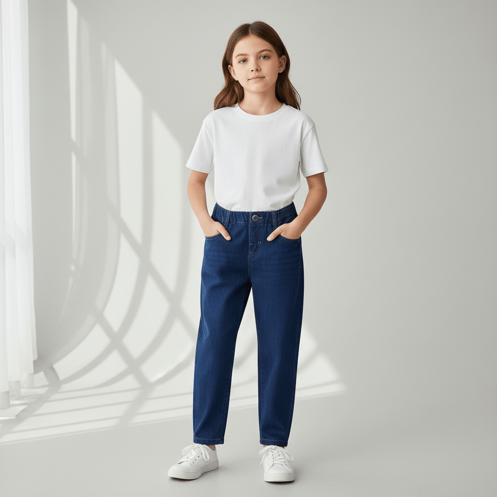 Junior Cotton Denim Jeans - Comfortable Mid - Rise Tapered Fit With Elastic Waist 4 Y - Shop Giordano