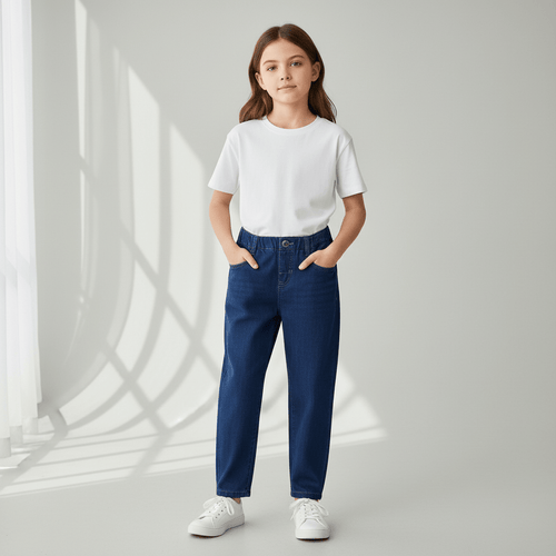 Junior Cotton Denim Jeans - Comfortable Mid - Rise Tapered Fit With Elastic Waist 4 Y - Shop Giordano
