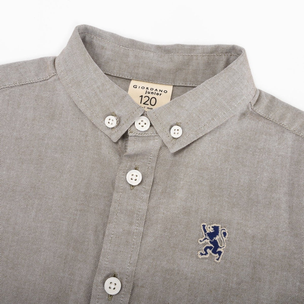 Giordano Junior Cotton Oxford Full Opening Long Sleeve Slim Fit Embroidery Garment Wash Shirt - Premium Shirts