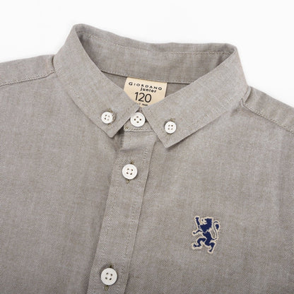 Junior Cotton Oxford Full Opening Long Sleeve Slim Fit Embroidery Garment Wash Shirt - Giordano