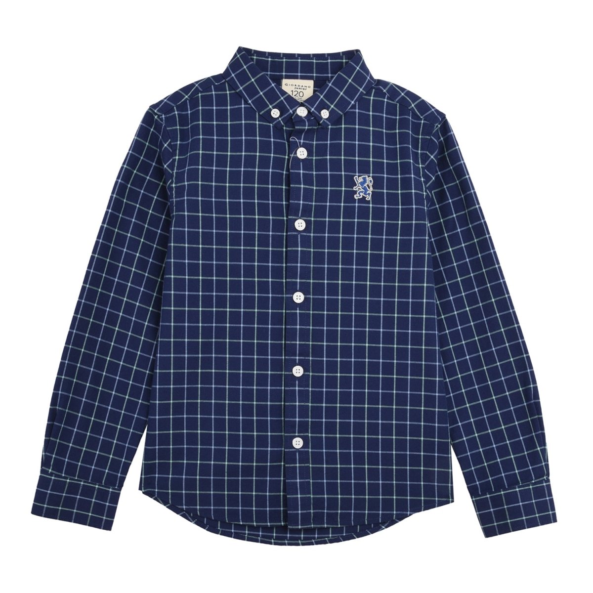 Junior Cotton Oxford Full Opening Long Sleeve Slim Fit Embroidery Garment Wash Shirt - Giordano