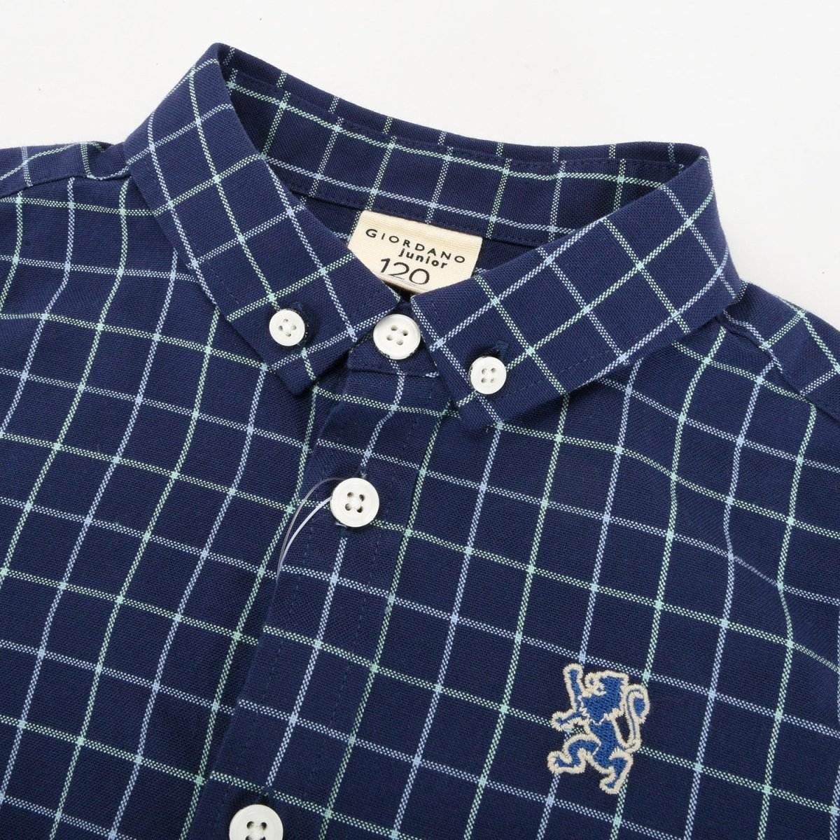 Giordano Junior Cotton Oxford Full Opening Long Sleeve Slim Fit Embroidery Garment Wash Shirt - Premium Shirts