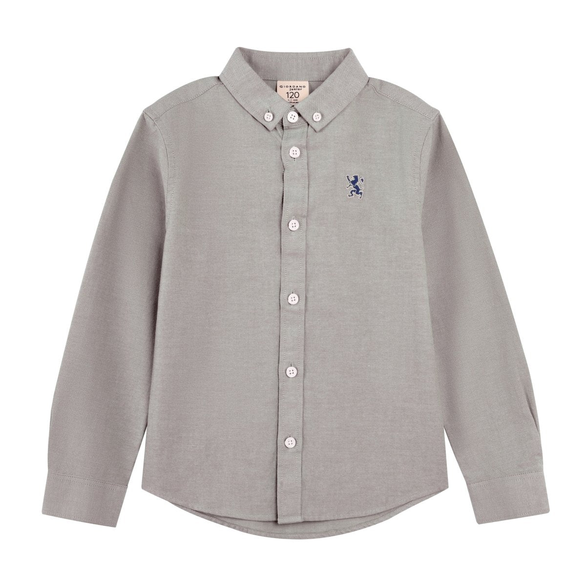Giordano Junior Cotton Oxford Full Opening Long Sleeve Slim Fit Embroidery Garment Wash Shirt - Premium Shirts