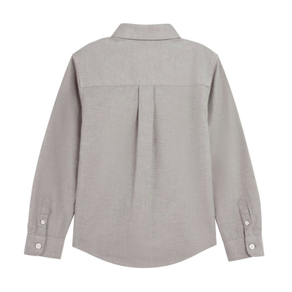Junior Cotton Oxford Full Opening Long Sleeve Slim Fit Embroidery Garment Wash Shirt - Giordano