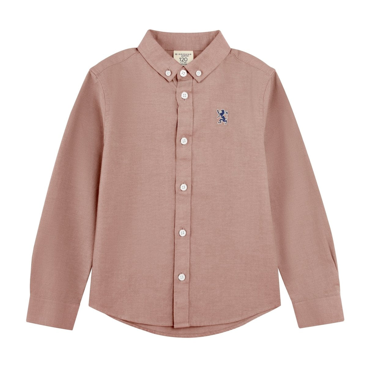 Giordano Junior Cotton Oxford Full Opening Long Sleeve Slim Fit Embroidery Garment Wash Shirt - Premium Shirts