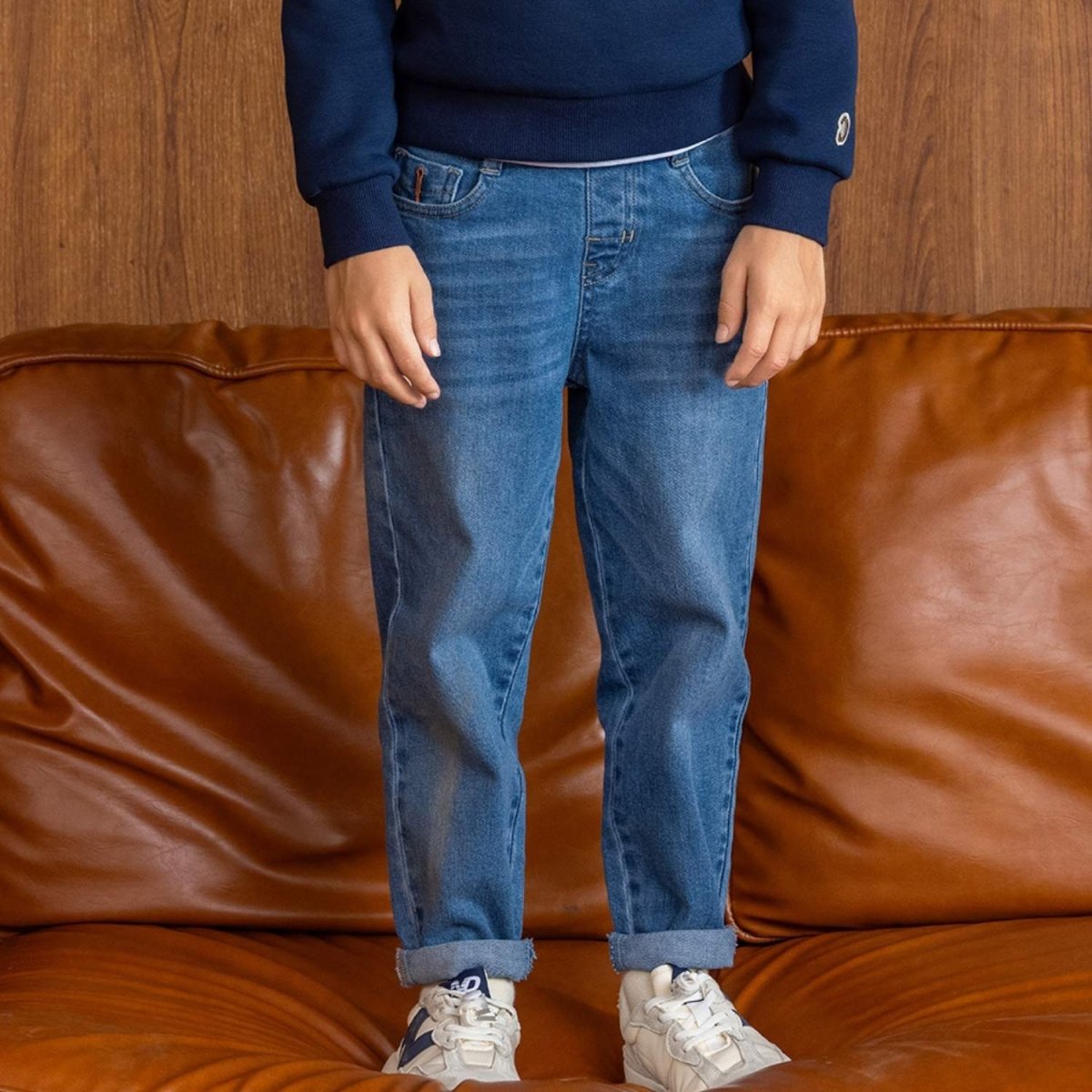 Giordano Junior Stretch Dyed Denim Mid Rise Regular Tapered Fit Elastic Waist Jeans - Premium Jeans