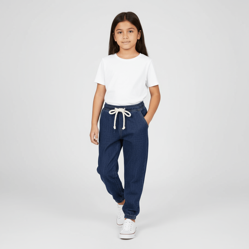 Kids' 100% Cotton Denim Joggers - Elastic Waist, Comfortable 4 Y - Shop Giordano