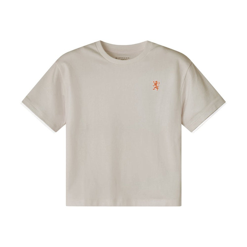 Giordano Kid's' Comfort Fit Interlock Crew Neck Embroidered Tee - Premium Tee
