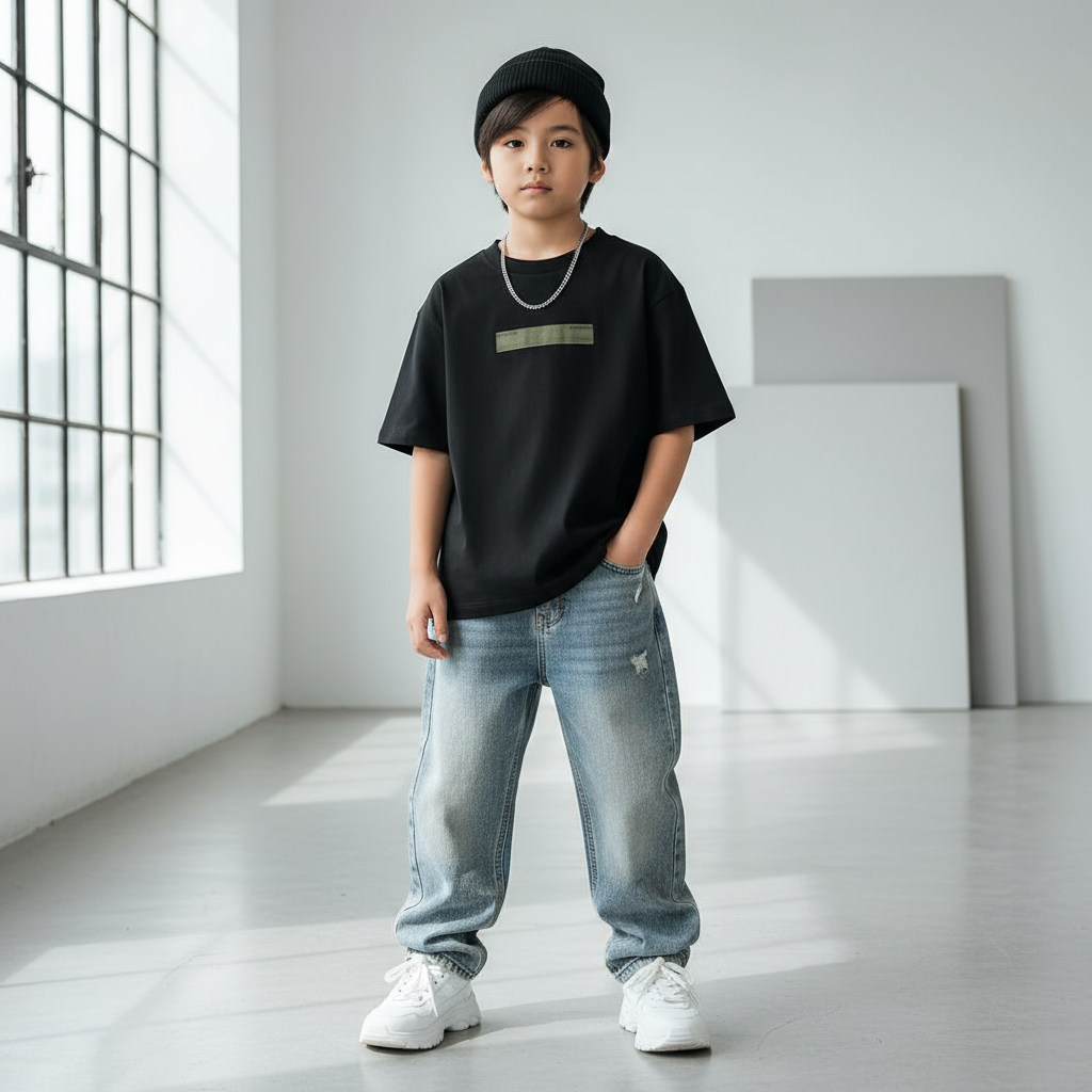 تي شيرت قطني مريح مطبوع برقبة دائرية للأطفال