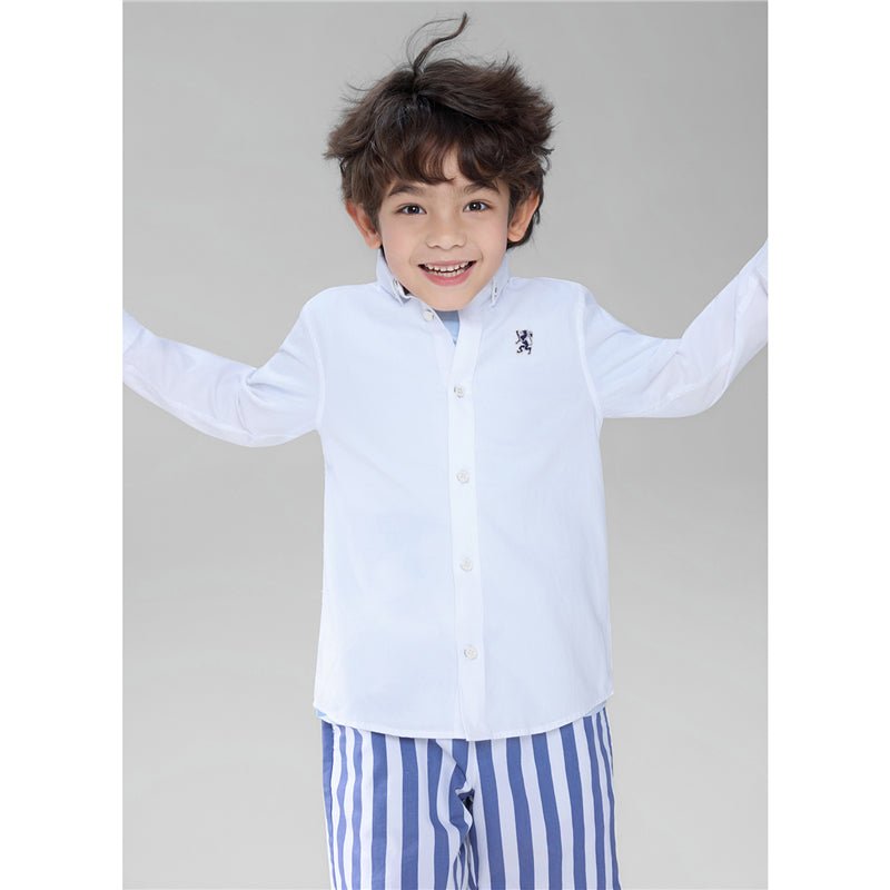 Kid's Cotton Oxford Long Sleeve Shirt With Embroidery 4 Y - Shop Giordano