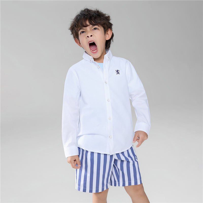 Kid's Cotton Oxford Long Sleeve Shirt With Embroidery 4 Y - Shop Giordano