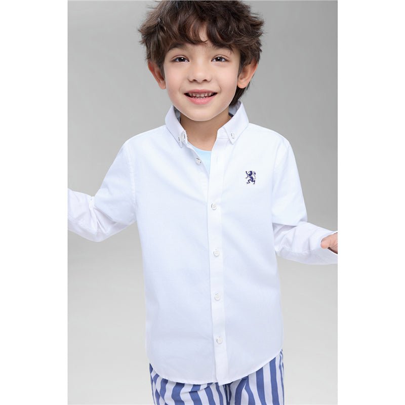 Kid's Cotton Oxford Long Sleeve Shirt With Embroidery 4 Y - Shop Giordano