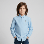 Giordano Kid's Cotton Oxford Long Sleeve Shirt With Embroidery - Premium Shirts