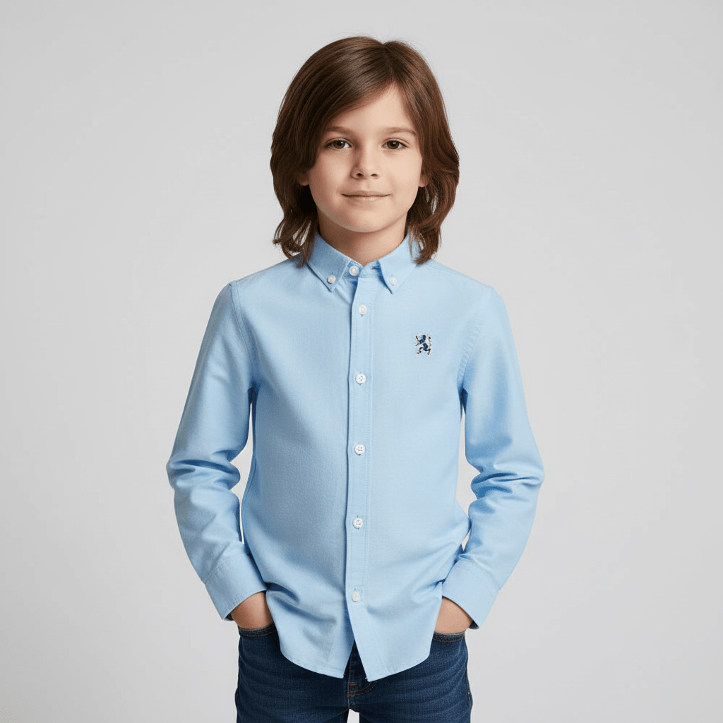 Giordano Kid's Cotton Oxford Long Sleeve Shirt With Embroidery - Premium Shirts