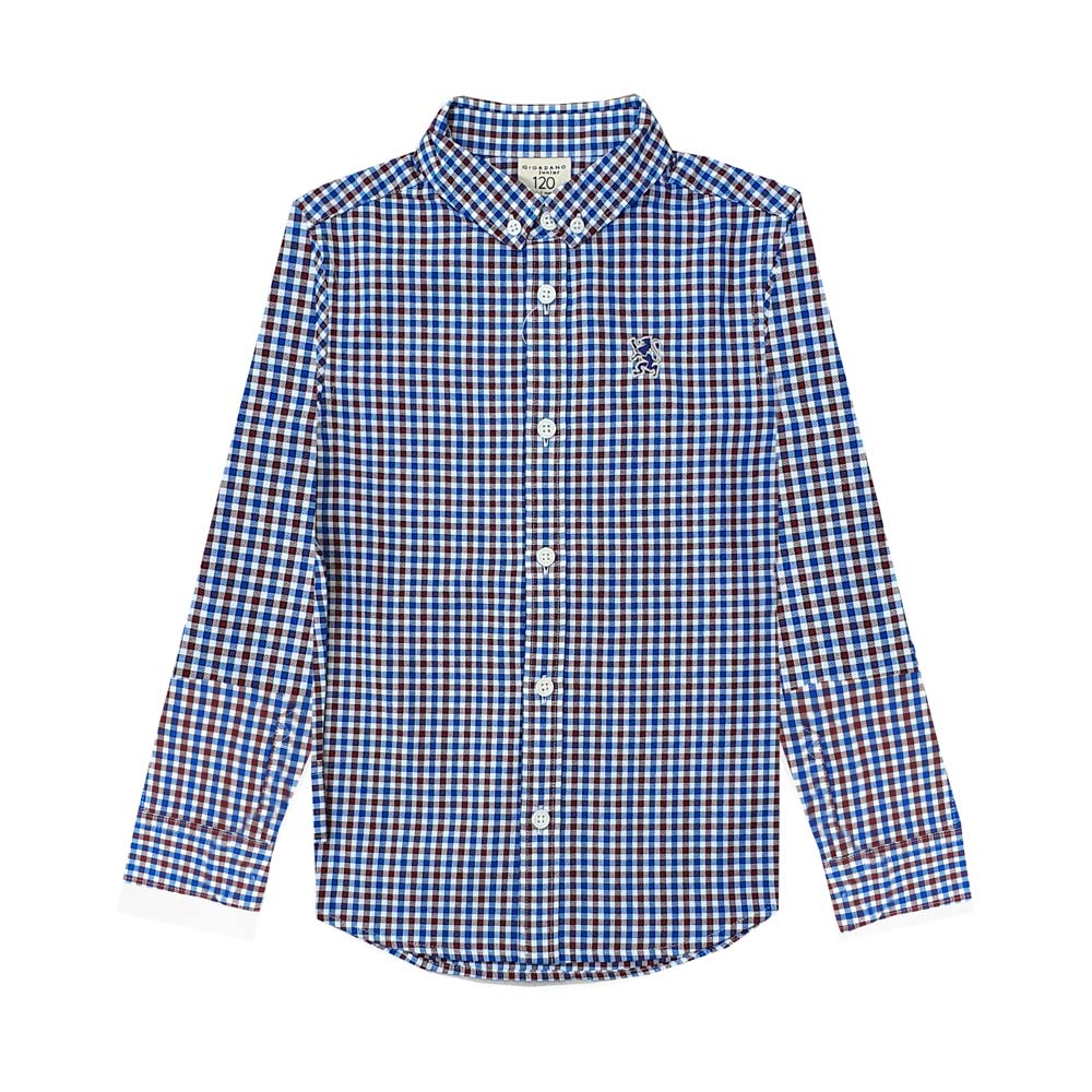 Kids' Cotton Oxford Shirt: Full Button, Embroidered & Garment Washed - Giordano