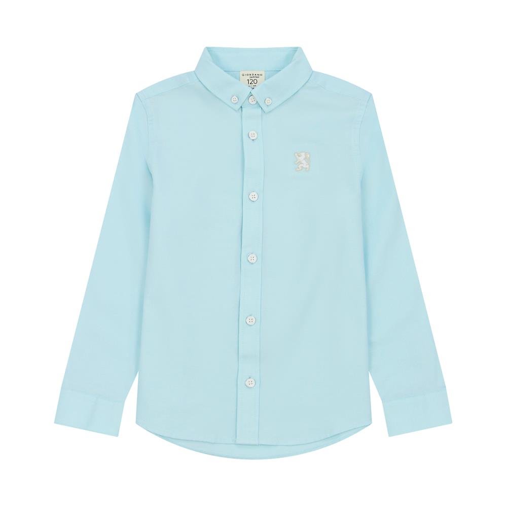 Kids' Cotton Oxford Shirt: Full Button, Embroidered & Garment Washed - Giordano